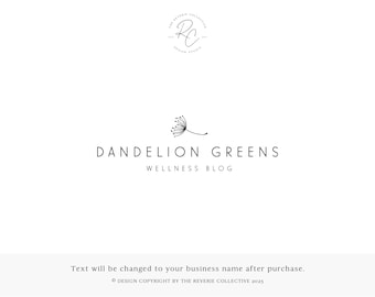 Minimalist Wellness Logo Design, Dandelion Blog Branding, Botanical Lifestyle Watermark, Modern Holistic Studio, Neutral Self Care Shop