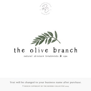 Olive Branch Logo, Hand Drawn Logo, Green Logo, Photographer Logo, Simple Logo, Rustic Floral Logo, Premade Logo Design