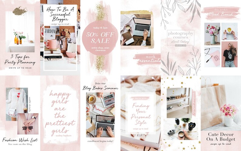 Instagram Story Template Pack 12 Pink Watercolor Feminine | Etsy