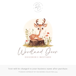 Watercolor Baby Deer Logo: Woodland Animal Premade Logo Design
