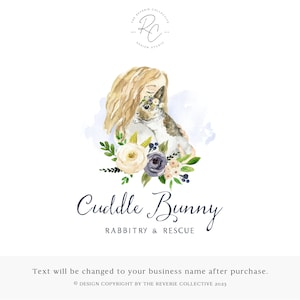 Rabbit Logo, Bunny Logo, Animal Logo, Farm Logo, Watercolor Logo, Girl Logo, Farmhouse Logo, Country Logo, Pet Logo, Premade Logo Design