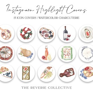 Watercolor Charcuterie Instagram Highlight Icons: Food Story Covers (Digital Download)