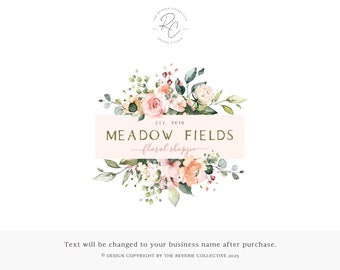 Watercolor Logo, Wreath Logo, Floral Logo, Shabby Chic Logo, Farmhouse Logo, Wedding Logo, Florist Logo, Premade Logo Design