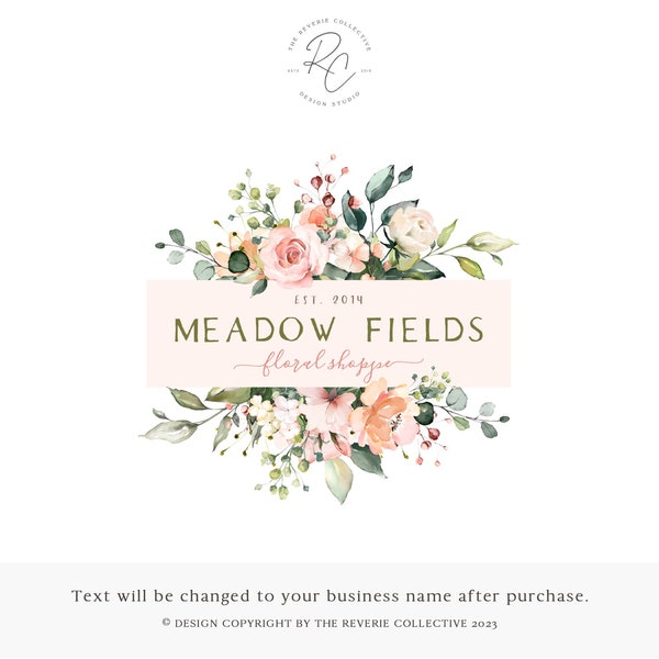 Watercolor Logo, Wreath Logo, Floral Logo, Shabby Chic Logo, Farmhouse Logo, Wedding Logo, Florist Logo, Premade Logo Design
