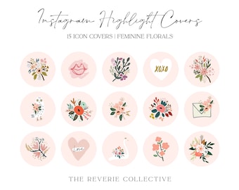 16 Feminine Botanical Floral Instagram Covers, Instagram Story Highlight Icons, iOS App Icons, iPhone Widgets, Instagram Highlights