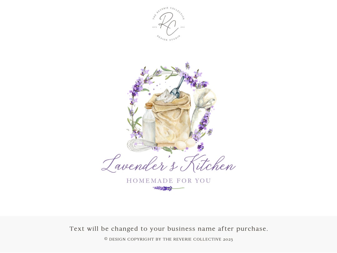 Baking Logo, Bakery Logo, Lavender Logo, Whisk Logo, Watercolor Floral