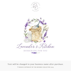 Baking Logo, Bakery Logo, Lavender Logo, Whisk Logo, Watercolor Floral Logo, Ingredients Logo, Cooking Logo, Food Logo, Premade Logo Design