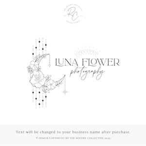 Crescent Moon Premade Logo Design: Boho Celestial Line Art Branding