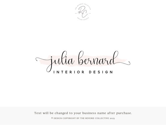 Minimal Script Logo Design, Coquette Interior Decor Branding, Elegant Watermark Brand, Modern Home Studio, Pink Feminine Boutique Shop