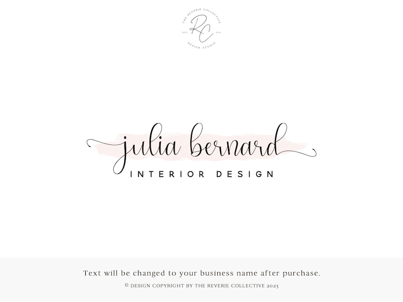 May include: A logo design for an interior design business called "julia bernard". The logo features a handwritten script font with a delicate brush stroke behind the name.