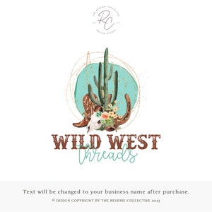 Kaktus Logo, Wüsten Logo, Boho Logo, Cowboy Boot Logo, Kuh Schädel Logo, Hufeisen Logo, Western Logo, Blumen Logo, Vorgefertigtes Logo Design