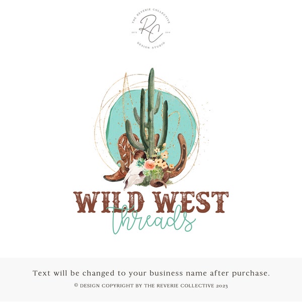 Cactus Logo, Desert Logo, Boho Logo, Cowboy Boot Logo, Cow Skull Logo, Horseshoe Logo, Western Logo, Floral Logo, Premade Logo Design