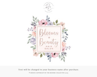 Romantic Logo, Watercolor Floral Logo, Wreath Frame Logo, Feminine Logo, Farmhouse Logo, Wedding Logo, Florist Logo, Premade Logo Design