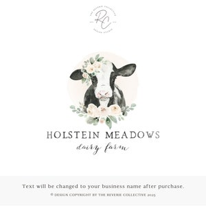 Cow Logo, Dairy Logo, Farm Logo, Watercolor Logo, Country Logo, Farmhouse Logo, Animal Logo, Ranch Logo, Calf Logo, Premade Logo Design