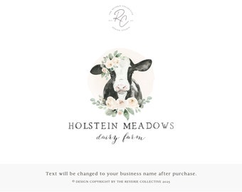 Logo vache, logo de produit laitier, logo ferme, logo aquarelle, logo pays, logo ferme, logo Animal, logo ranch, logo veau, création de logo premade