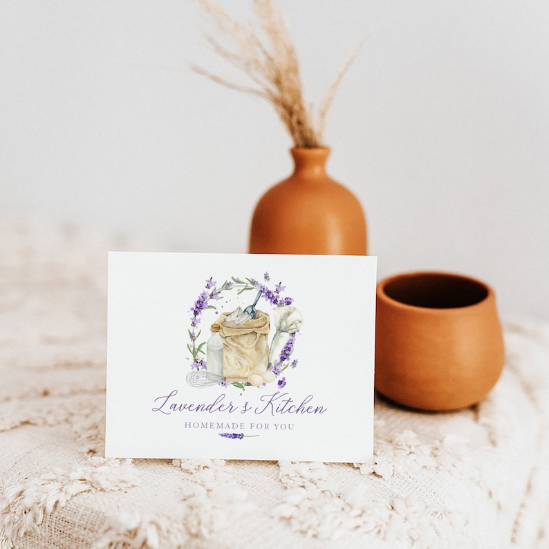 Lavender Bakery Logo Design, Watercolor Kitchen Branding, Rustic ...