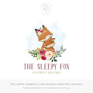 Floral Fox Premade Logo: Children&#39;s Boutique Branding