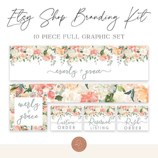 Watercolor Floral Etsy Shop Branding Kit (Digital Files)