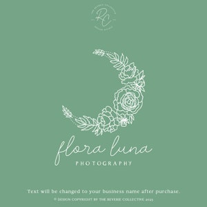 Kwiatowe logo w kształcie półksiężyca: grafika liniowa w stylu boho, gotowy projekt logo