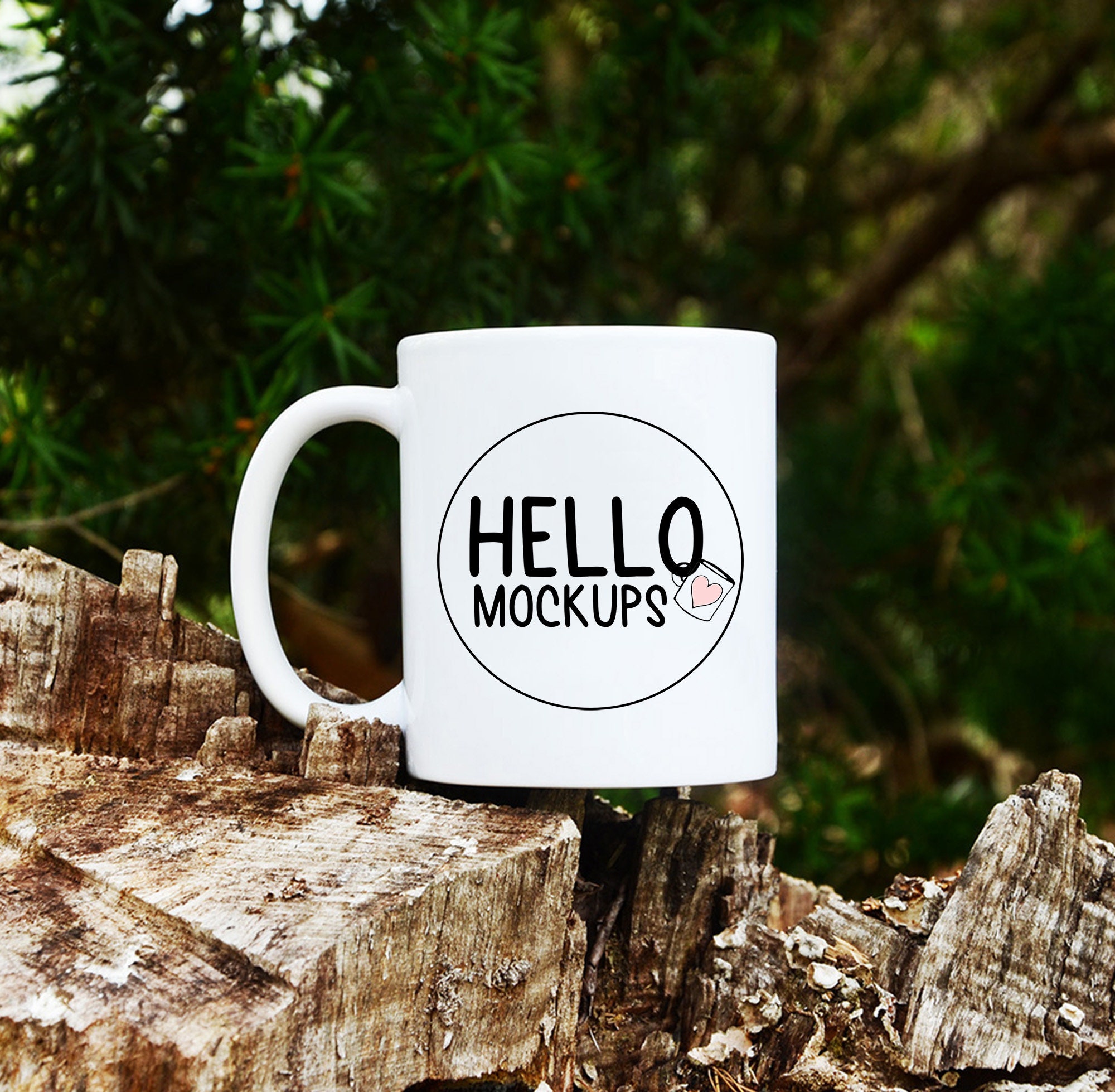 Coffee Mug Mockup 11oz White Ceramic Outdoor Photo Rustic