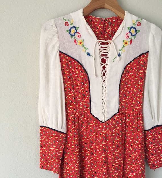 1970's prairie maxi dress lace up handmade