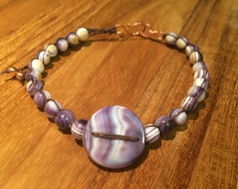 Purple Wampum Bracelet with Disc Pendant