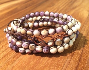 Tricolor Wampum Quintuple Wrap Bracelet / Double Wrap Necklace