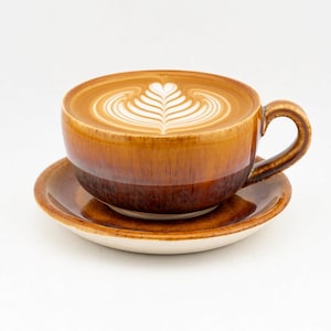 手作りのセラミック製カプチーノカップ＆ソーサー、6オンス｜コーヒーバー、モカポット、マキアート、ギフト。コーヒー好きの方へ