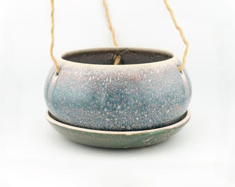 Indoor Hanging Planter with Drainage, 7" x 3.5” (Handmade Ceramic, 14 colors, Wheel Thrown, Base Plate, Indoor, Outdoor)