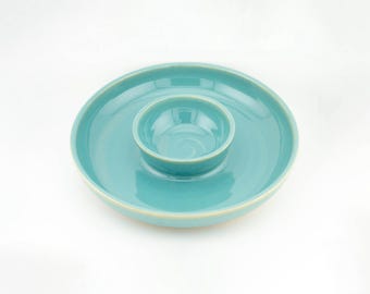 Handmade Ceramic Dip Plate 8”-10” | Chip and Dip Charcuterie Serving Tray Party Platter Kitchen Pottery Tapas Hummus Salsa, Gift for Mom