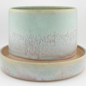5.5&quot; Tabletop Planter with Drainage, (Handmade Ceramic, Wheel Thrown, 3 drainage holes, Attached Base Plate, optional bottom watering