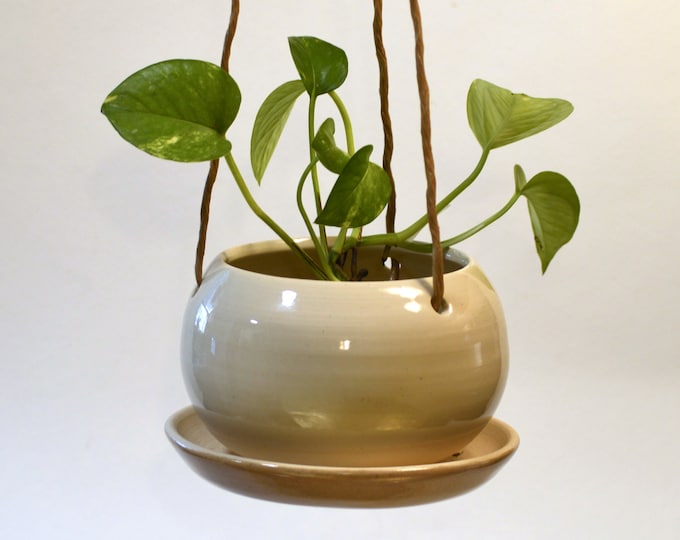 Indoor Hanging Planter with Drainage, 7" x 3.5” (Handmade Ceramic, 14 colors, Wheel Thrown, Base Plate, Indoor, Outdoor)