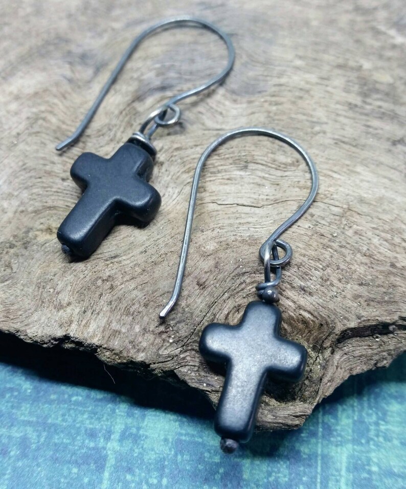 Cross earrings,cross drop earrings simple cross,mens jewelry,mens cross earrings,gothic cross earrings,black cross earrings,goth jewelry