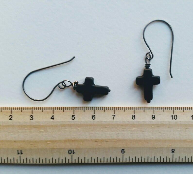 Cross earrings,cross drop earrings simple cross,mens jewelry,mens cross earrings,gothic cross earrings,black cross earrings,goth jewelry