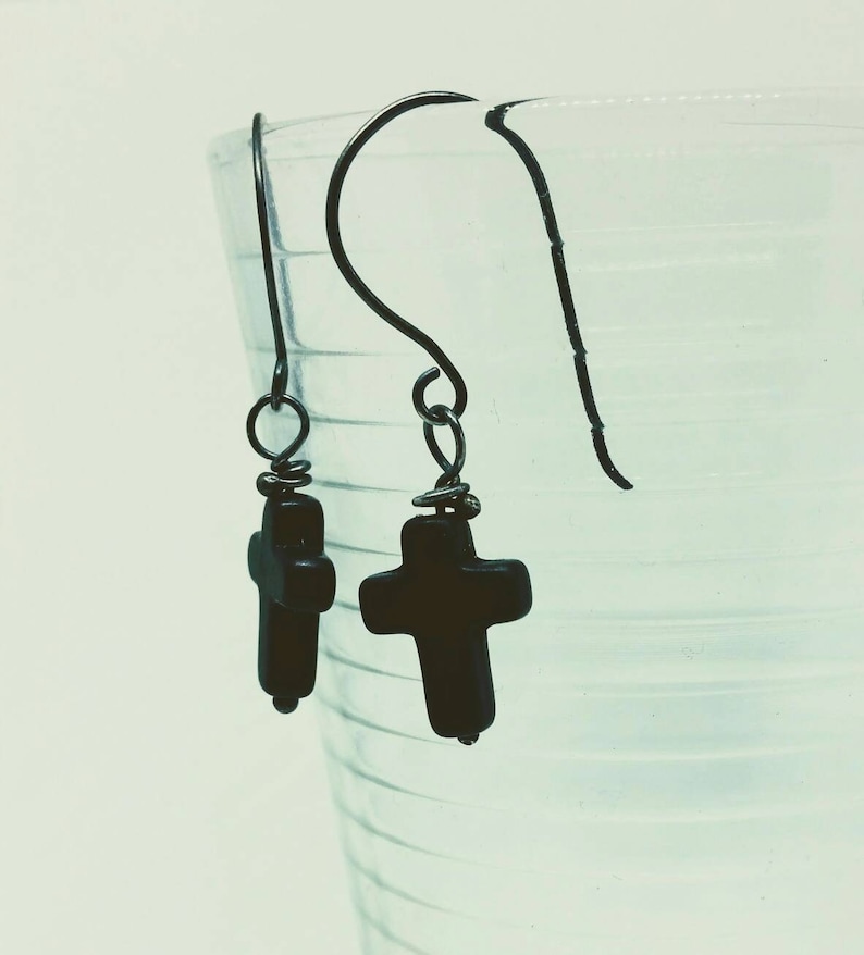 Cross earrings,cross drop earrings simple cross,mens jewelry,mens cross earrings,gothic cross earrings,black cross earrings,goth jewelry