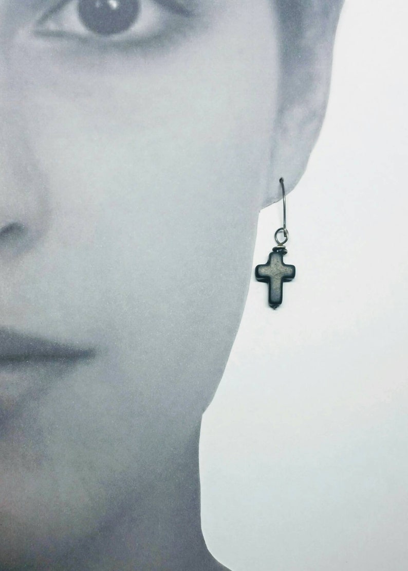 Cross earrings,cross drop earrings simple cross,mens jewelry,mens cross earrings,gothic cross earrings,black cross earrings,goth jewelry