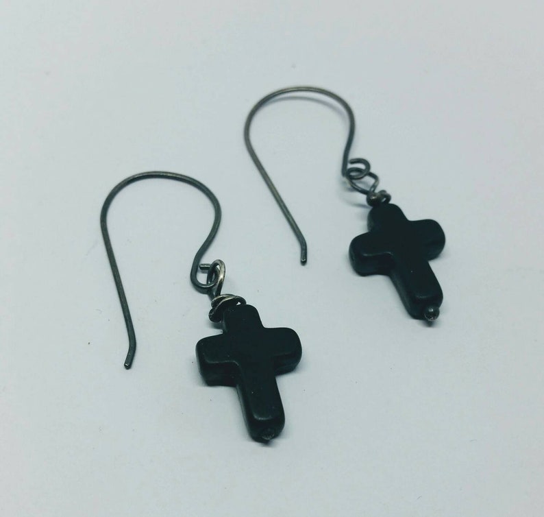 Cross earrings,cross drop earrings simple cross,mens jewelry,mens cross earrings,gothic cross earrings,black cross earrings,goth jewelry