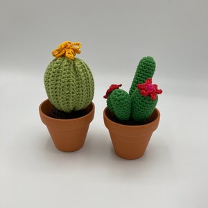 Crochet Mini Handmade Cactus with Flower, Crochet pot, Fake Cactus, Housewarming gift