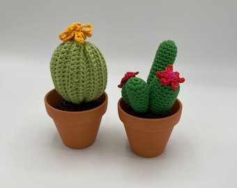 Crochet Mini Handmade Cactus with Flower, Crochet pot, Fake Cactus, Housewarming gift