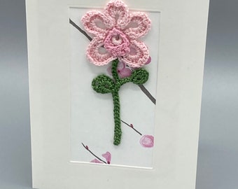 Birthday card, Card for Mom, Handmade flower card, crochet flower