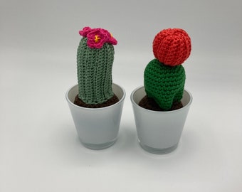 Crochet Mini Handmade Cactus with Flower, Crochet pot, Fake Cactus, Housewarming gift