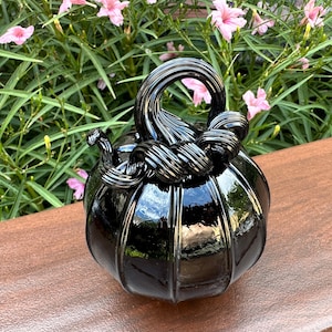Small Black Glass Pumpkin-Handmade- Steuben County Glass- Hand blown