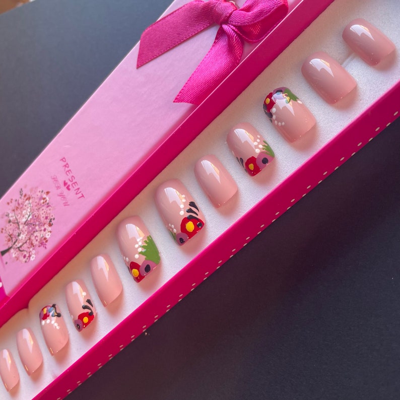 A Set of Hand Painted False Nails. Full Cover. Square or Any Etsy