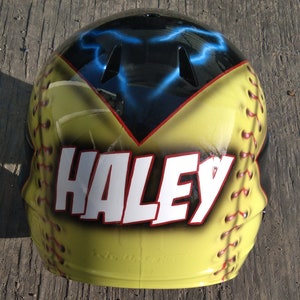 Airbrushed Softball Batting Helmet: Personalized Lightning Design
