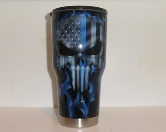 Thin blue line yeti, TBL Yeti cup, Thin blue line ozark tumbler,  Police  gifts,  Skull Yeti