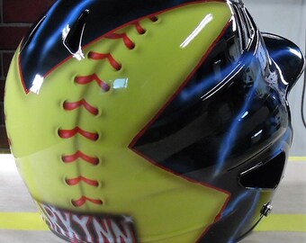Airbrushed Softball Batting Helmet: Personalized Lightning Design