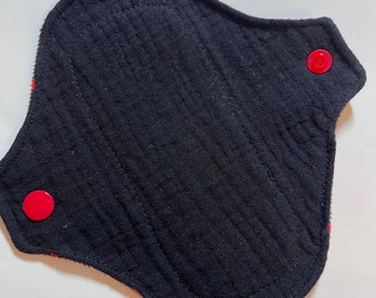 Organic Black Cotton Reusable Sanitary Pantyliner with Minky love - Gift for her