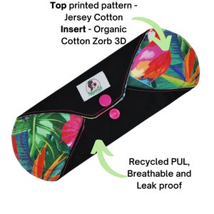 Organic Cotton Cloth Reusable Sanitary Menstrual Pads zero waste - Jungle Green