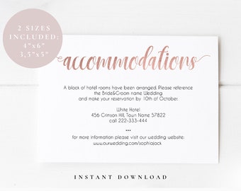 accommodation card etsy wedding accommodation card template