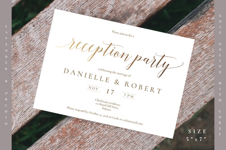 Gold Reception Party Invitation Wedding Reception Invitation Etsy